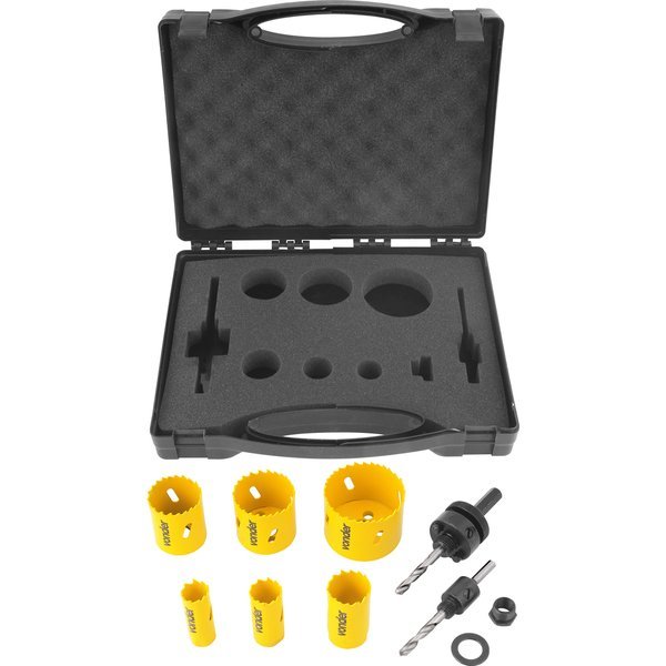 Jogo de serras copo bimetal, em aço rápido, com 9 peças, SCV 200, VONDER