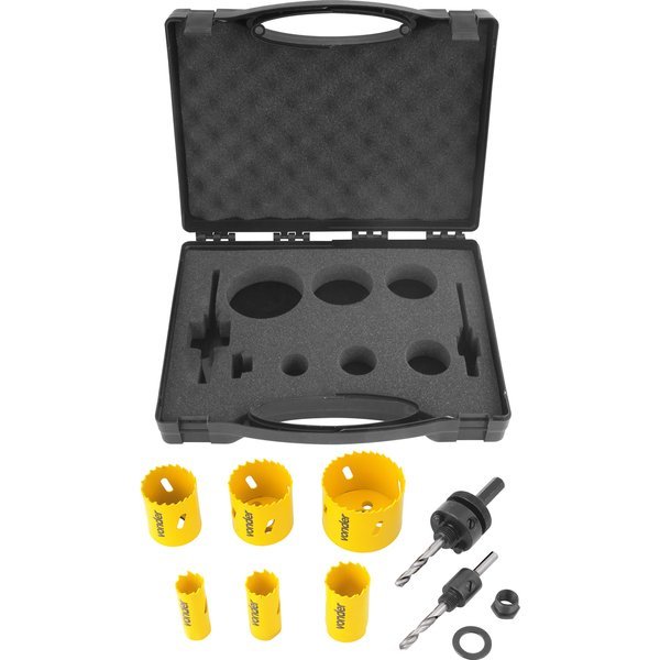 Jogo de serras copo bimetal, em aço rápido, com 9 peças, SCV 300, VONDER