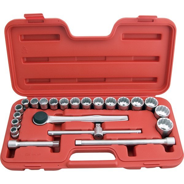 Jogo de soquetes estriados encaixe 1/2, 12 mm a 32 mm, com 22 peças, D26KM, ROBUST