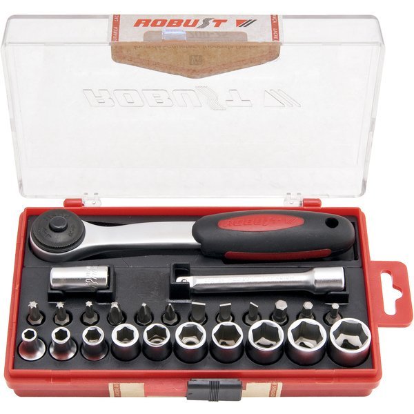 Jogo de soquetes sextavados encaixe 1/4, 4 mm a 13 mm, com 25 peças, 200-25, ROBUST