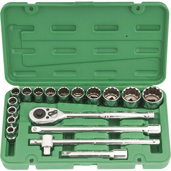 Jogo de soquetes estriados encaixe 1/2, 10 mm a 32 mm, com 18 peças, 204404, BELZER